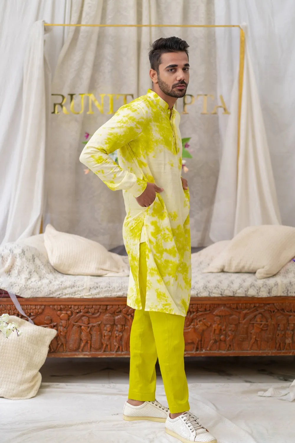 Tie And Dye Fresh Green Kurta Set