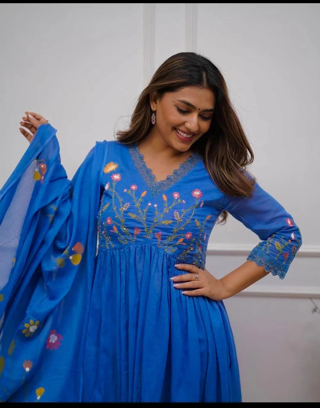 Traditional blue Kurta with Dupatta & Pant Set