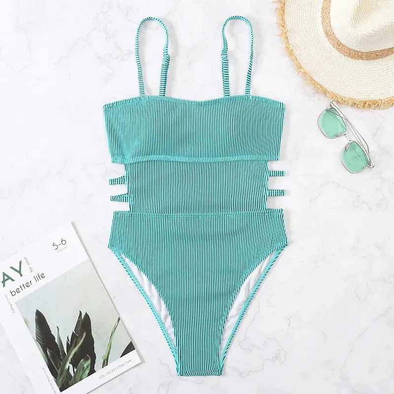 Trendy Ribbed Cut-Out Monokini for Beach & Pool