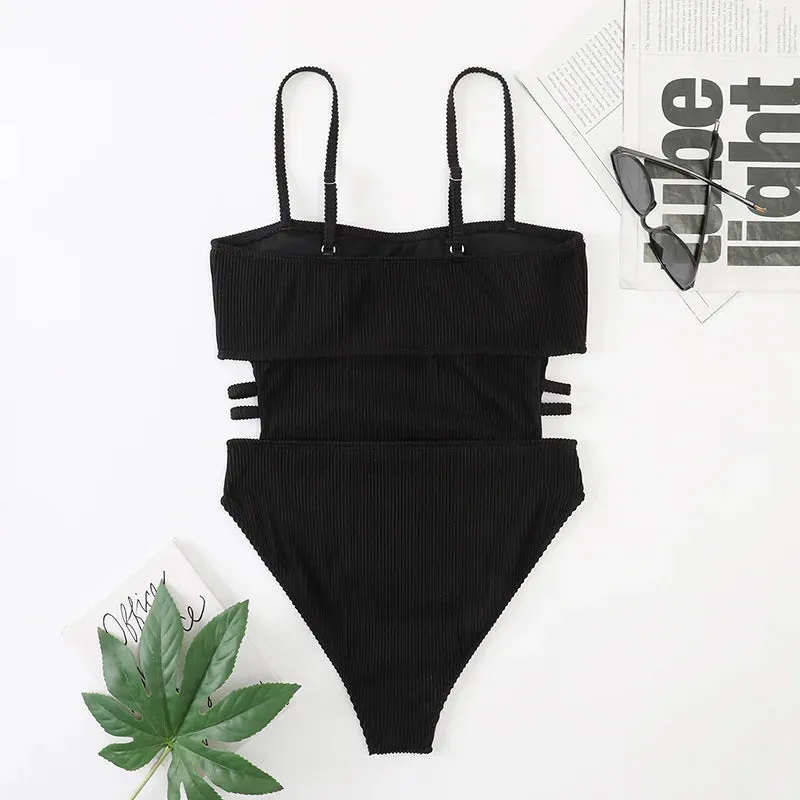 Trendy Ribbed Cut-Out Monokini for Beach & Pool