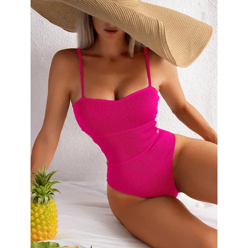 Trendy Ribbed Cut-Out Monokini for Beach & Pool