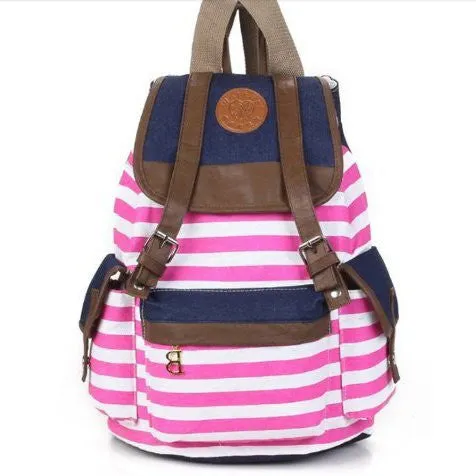 Unisex Fashionable Canvas Backpack School Bag Super Cute Stripe School College Laptop Bag for Teens Girls Boys Students