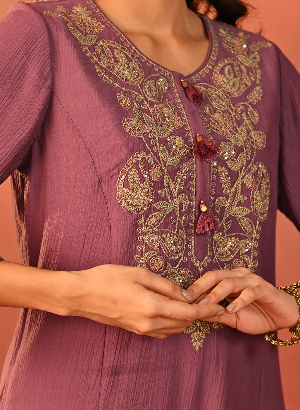 Uroosa Chrome Dull Purple Embroidered Cotton Kurta Set for Women