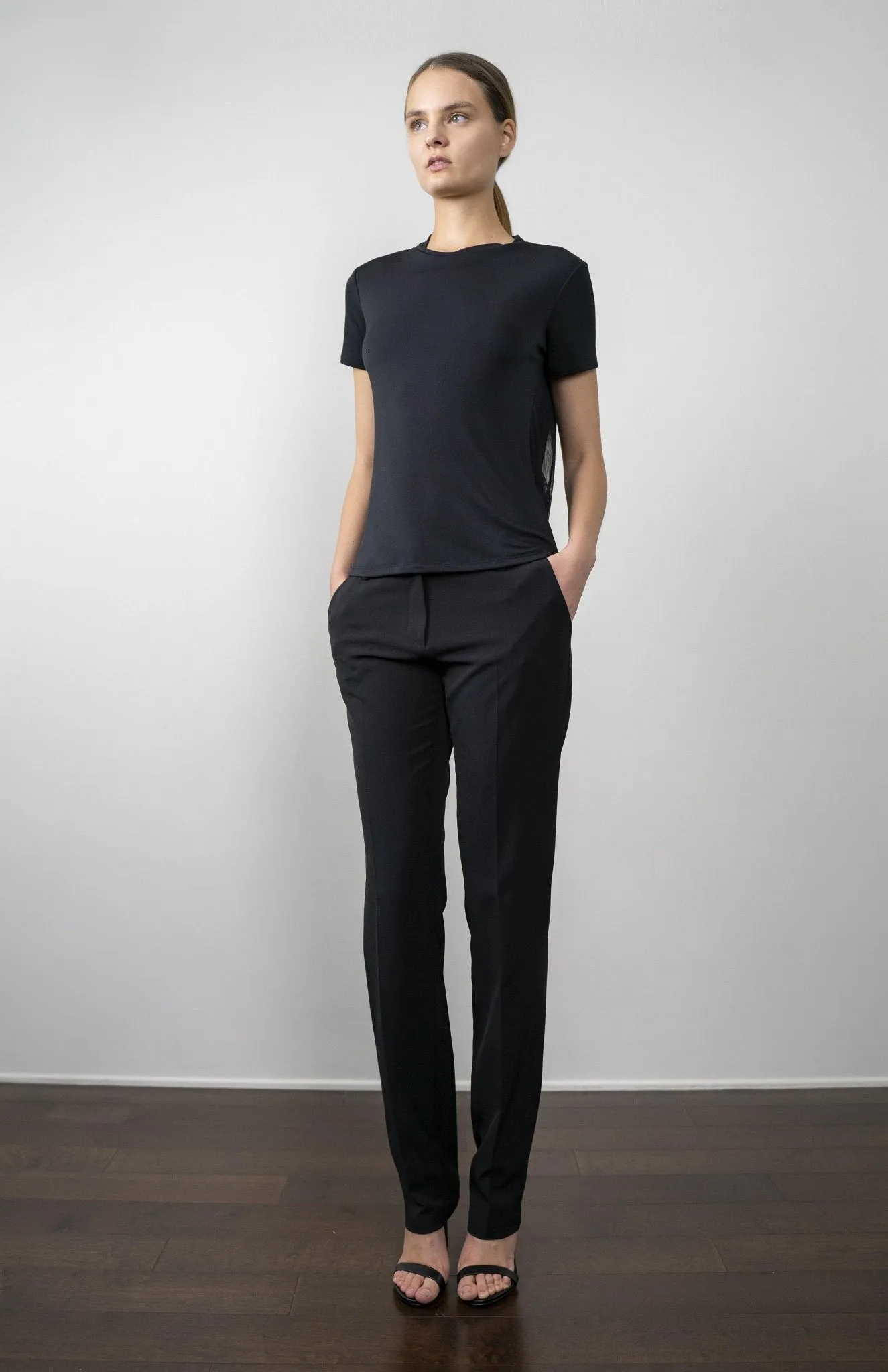 Veeta | Sleek Style: Draped Sheer Back Tee