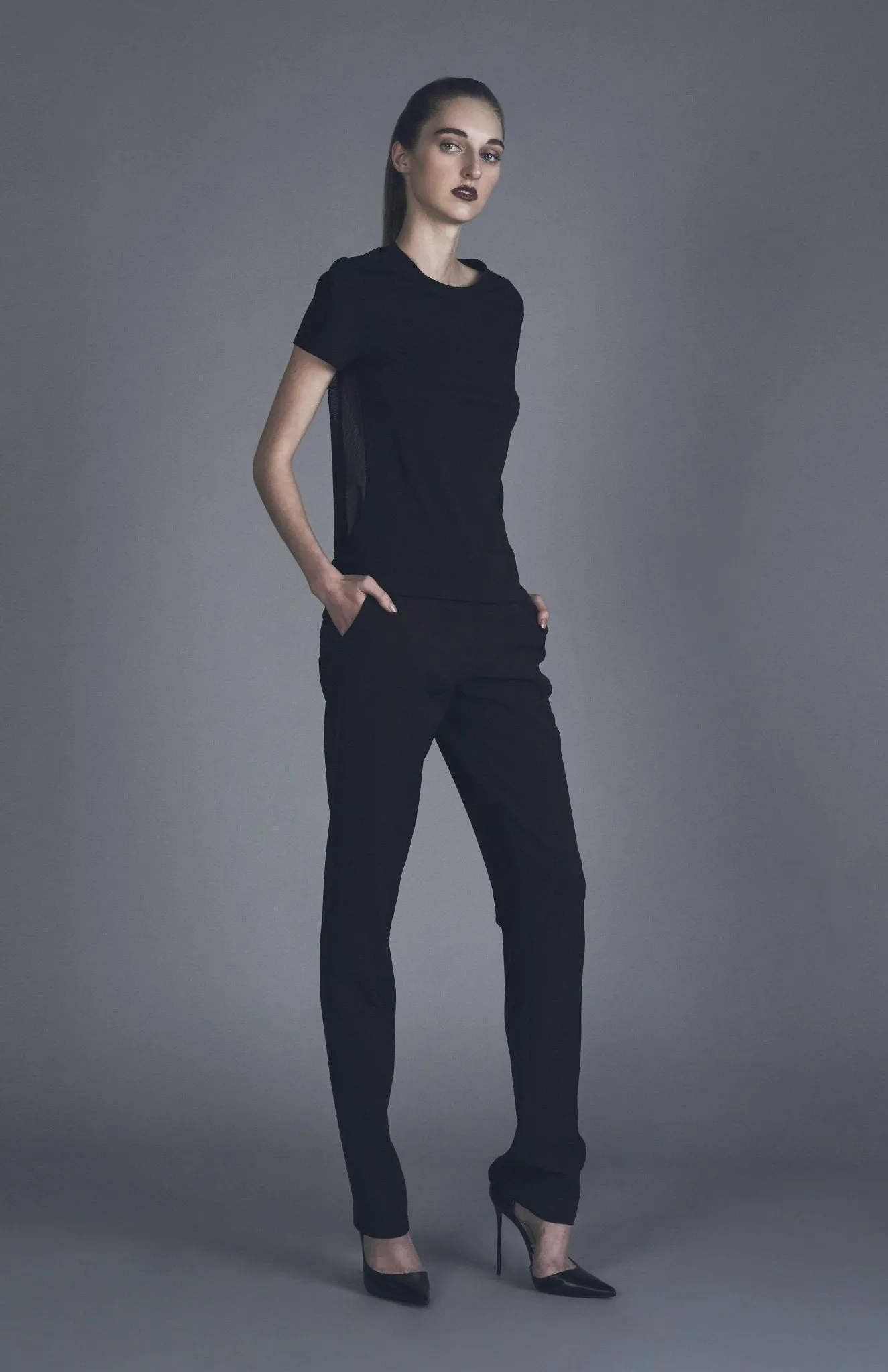 Veeta | Sleek Style: Draped Sheer Back Tee