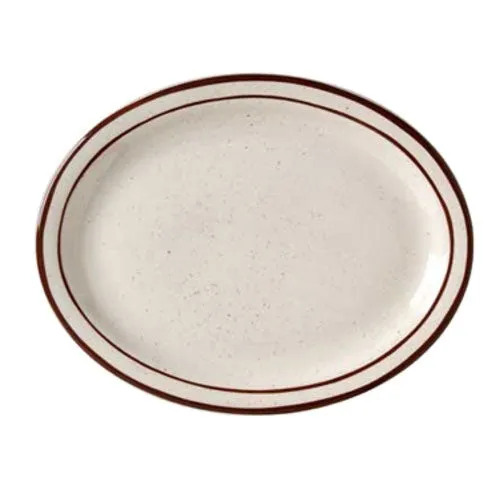 Vertex China CRV-13 Caravan Narrow Rim Oval Platter, Brown Speckled, 11-1/2", Pack of 6