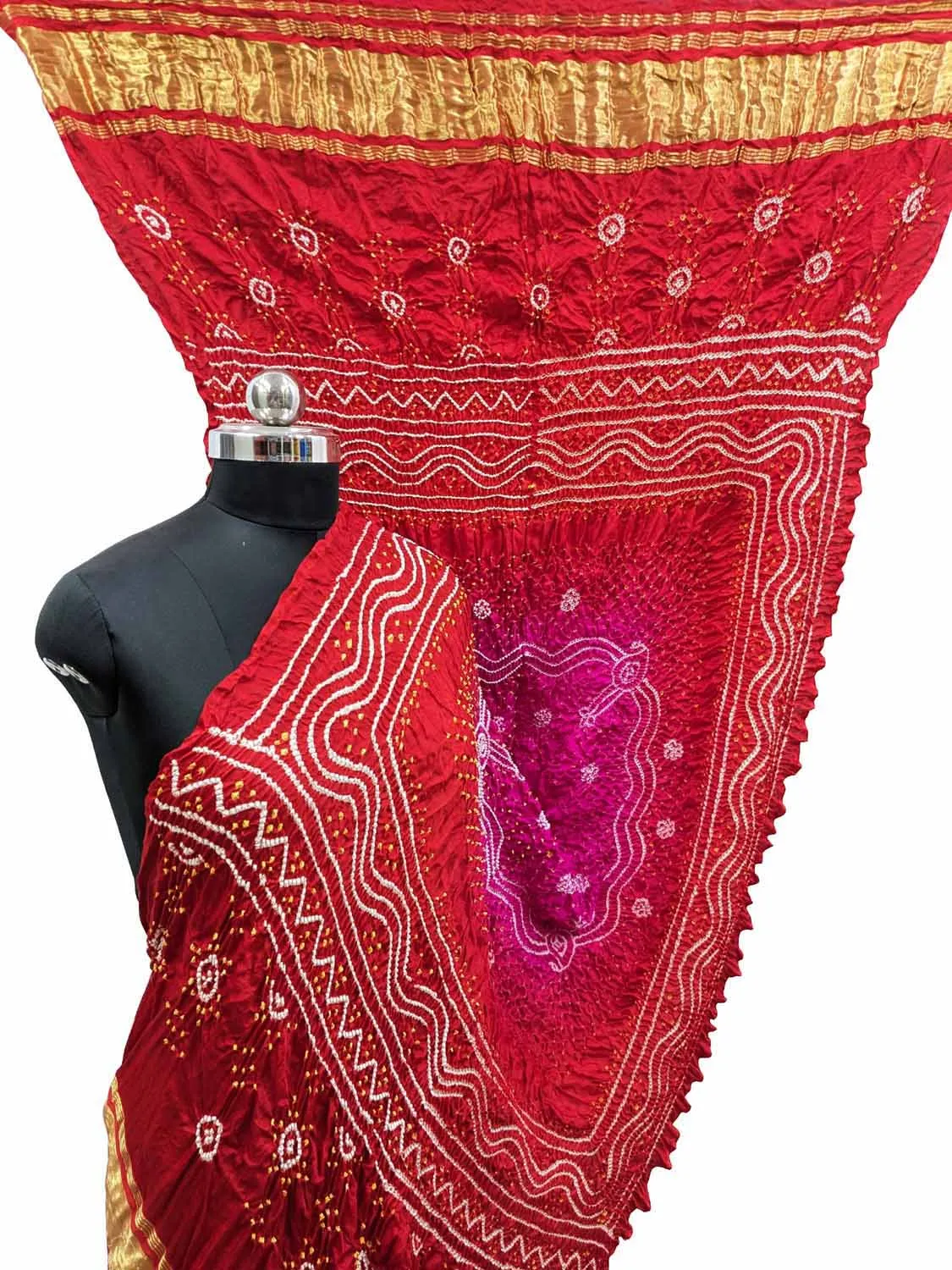 Vibrant Pink & Red Bandhani Gajji Silk Dupatta