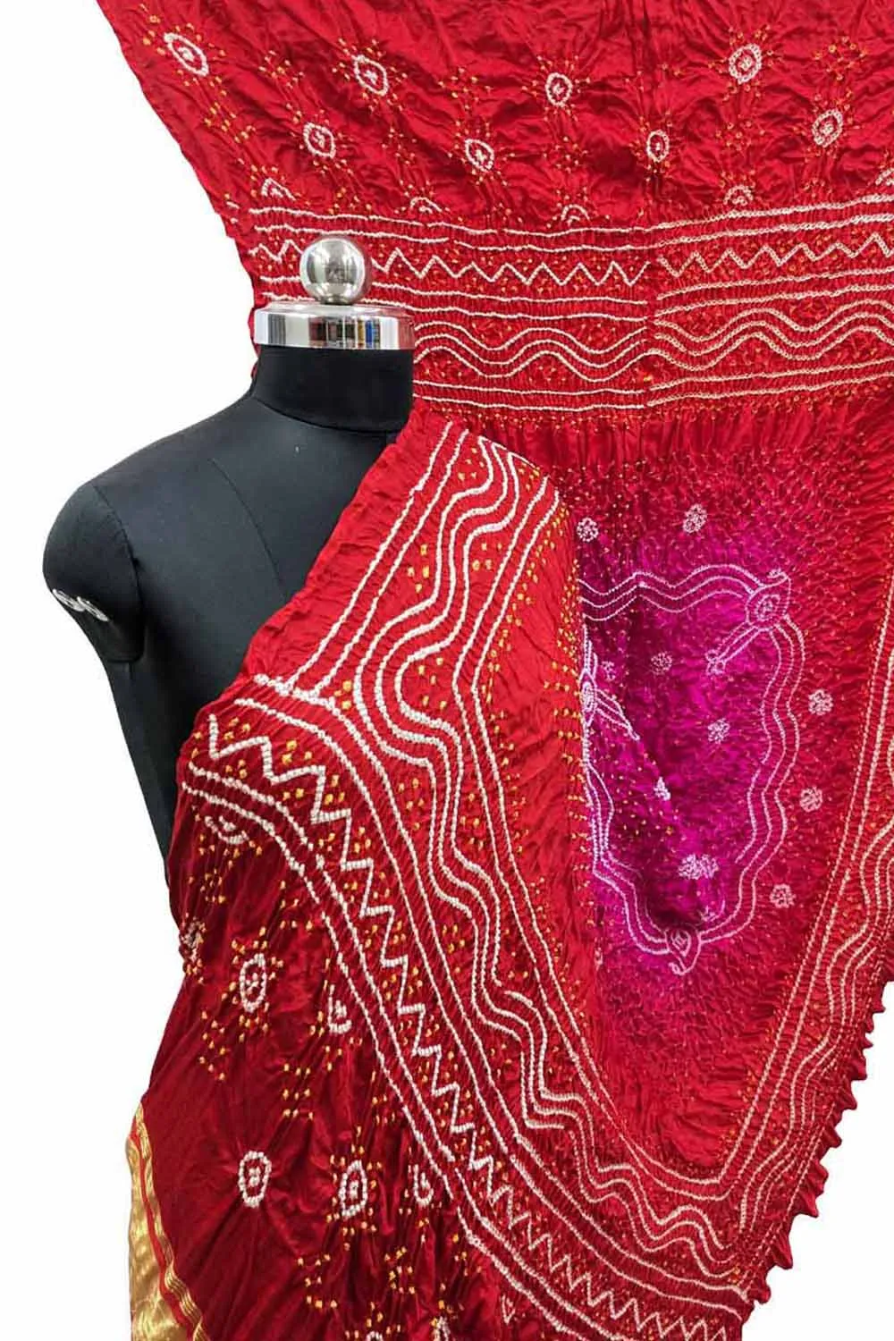 Vibrant Pink & Red Bandhani Gajji Silk Dupatta