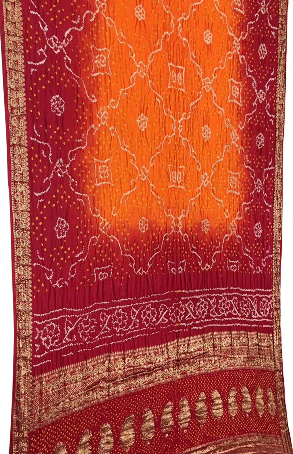 Vibrant Red & Orange Bandhani Gajji Silk Saree