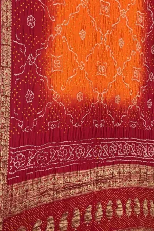 Vibrant Red & Orange Bandhani Gajji Silk Saree