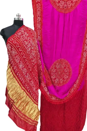 Vibrant Red & Pink Bandhani Gajji Silk Saree