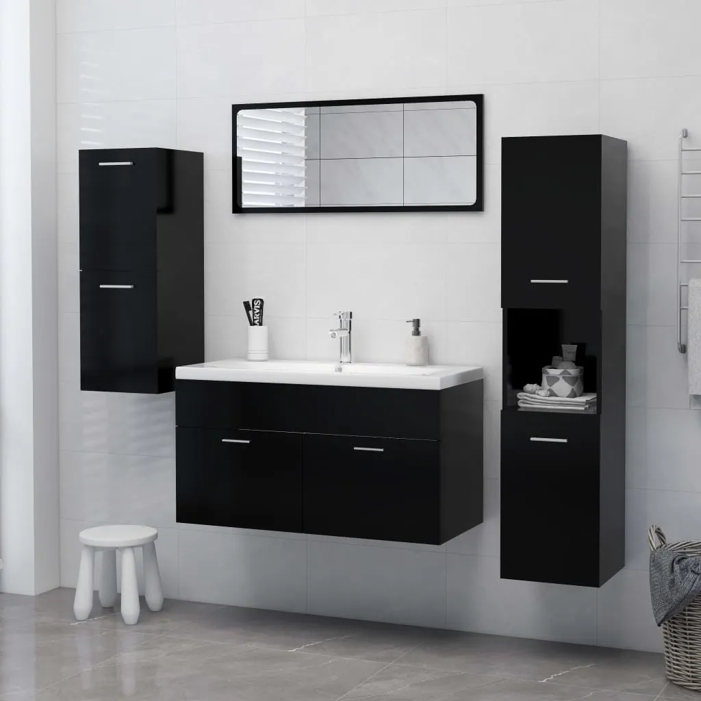 vidaXL Bathroom Cabinet Black 30x30x80 cm Engineered Wood