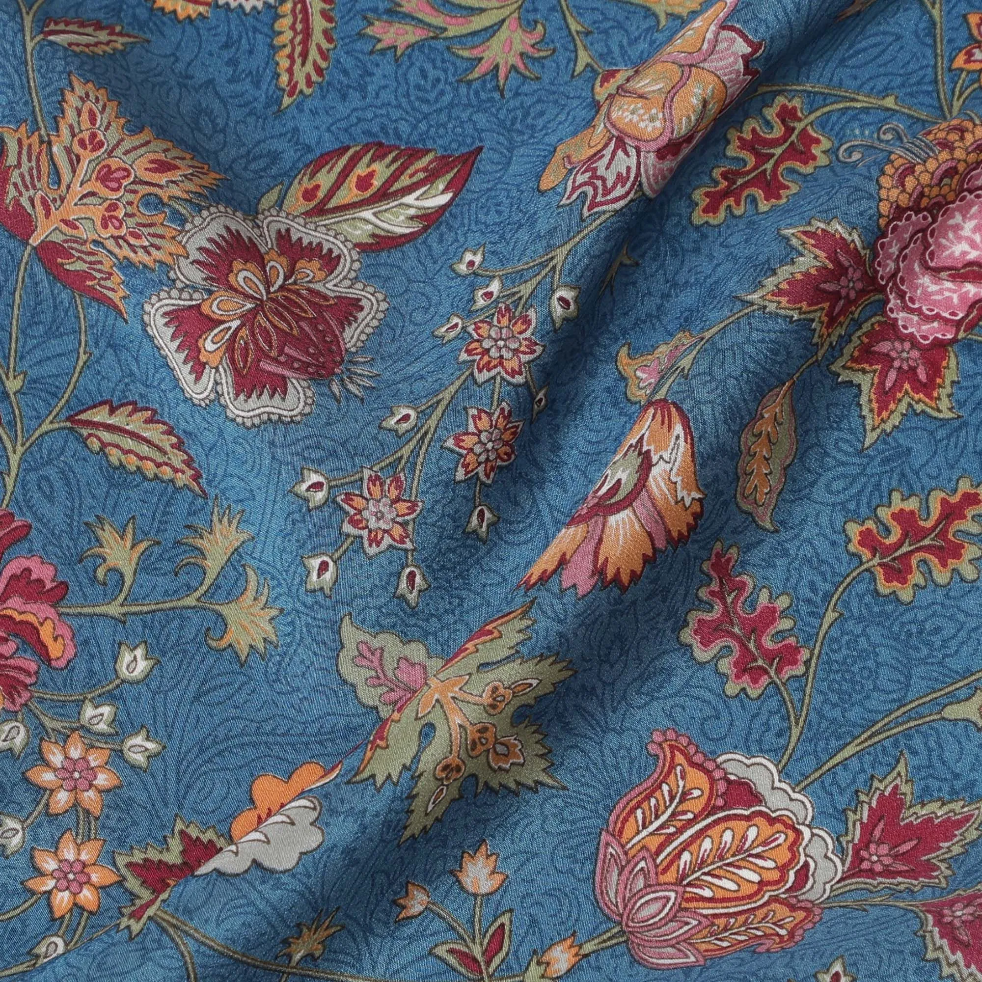 Vintage Floral Printed Pure Silk Crepe Fabric - Artisanal, 110cm Width, Crafted in India - Purchase Online by the Meter-D18028