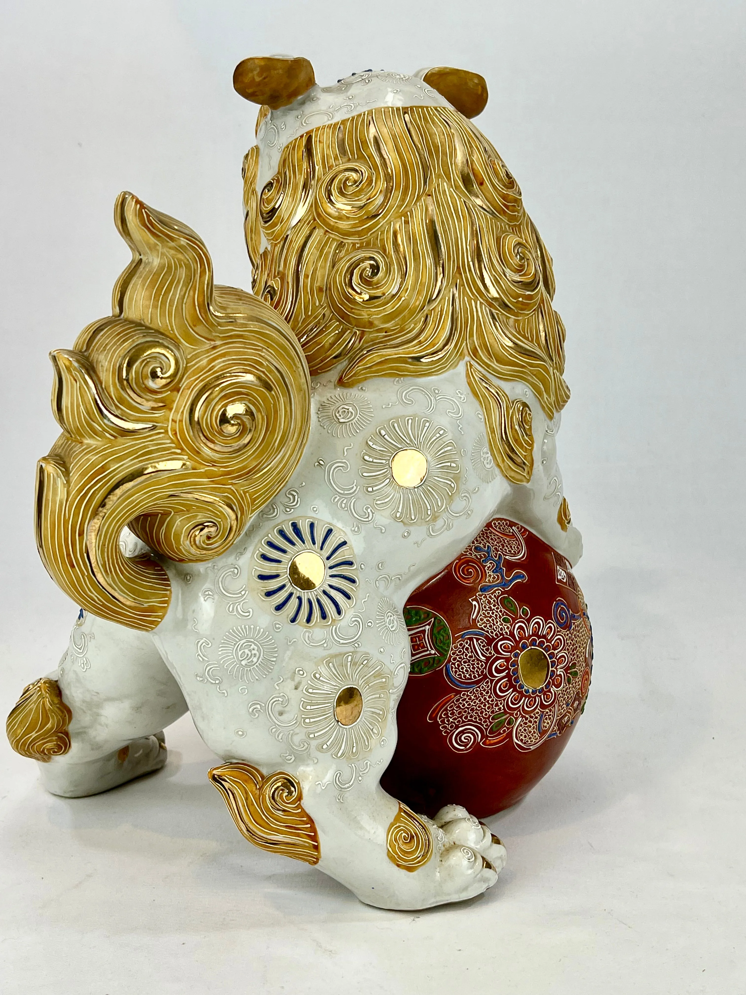 Vintage Japanese Kutani Cermic ShiShi Temple Lion Foo Dog Statue 13”