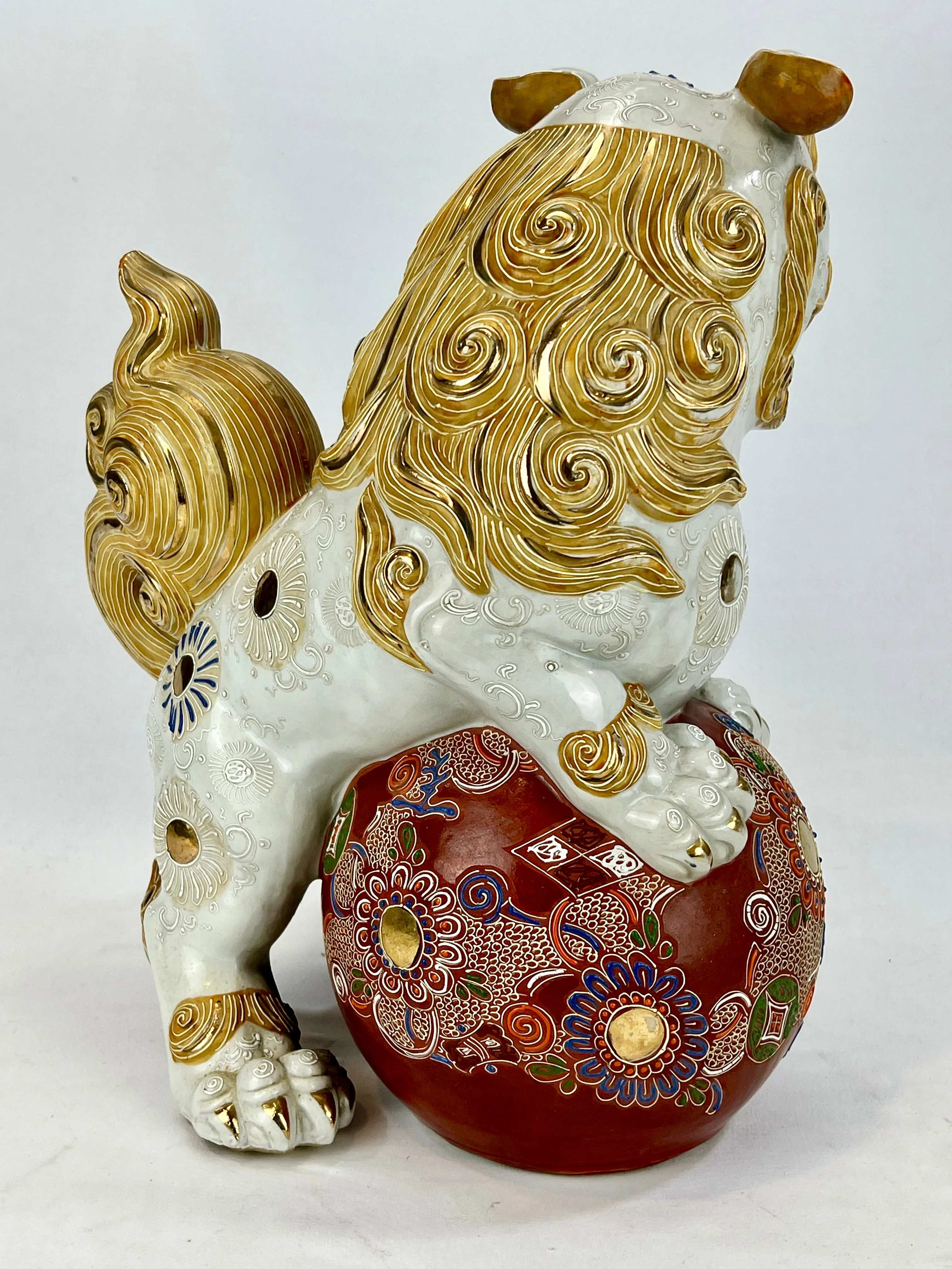 Vintage Japanese Kutani Cermic ShiShi Temple Lion Foo Dog Statue 13”