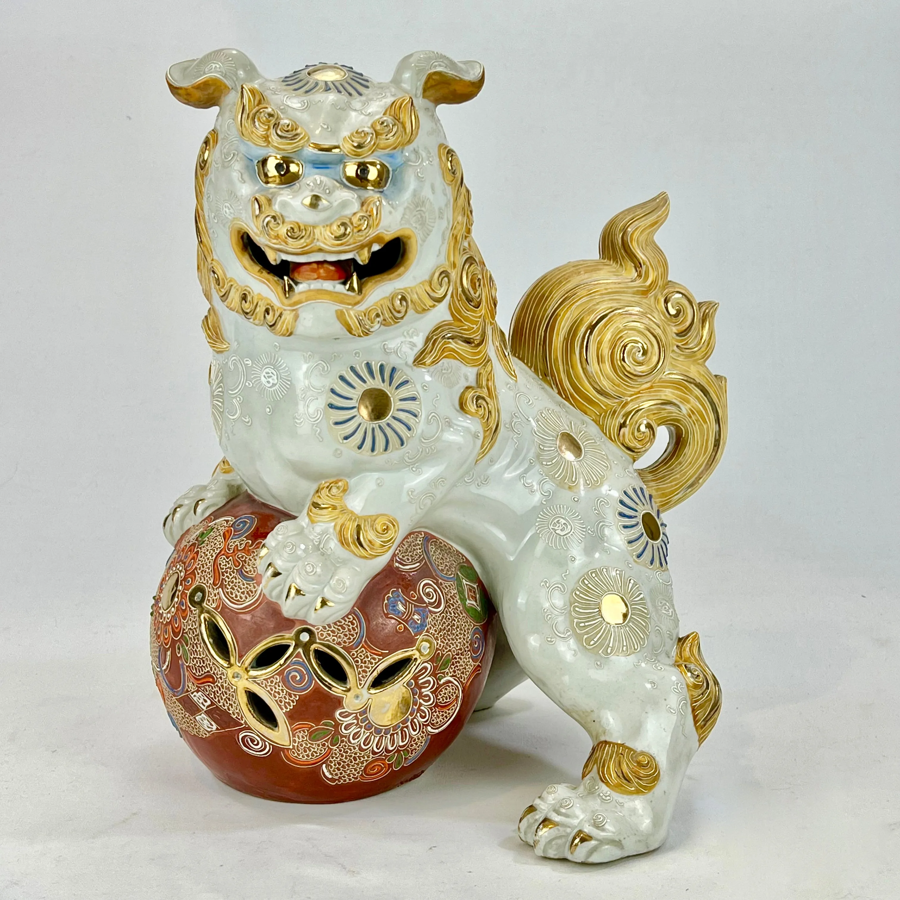 Vintage Japanese Kutani Cermic ShiShi Temple Lion Foo Dog Statue 13”