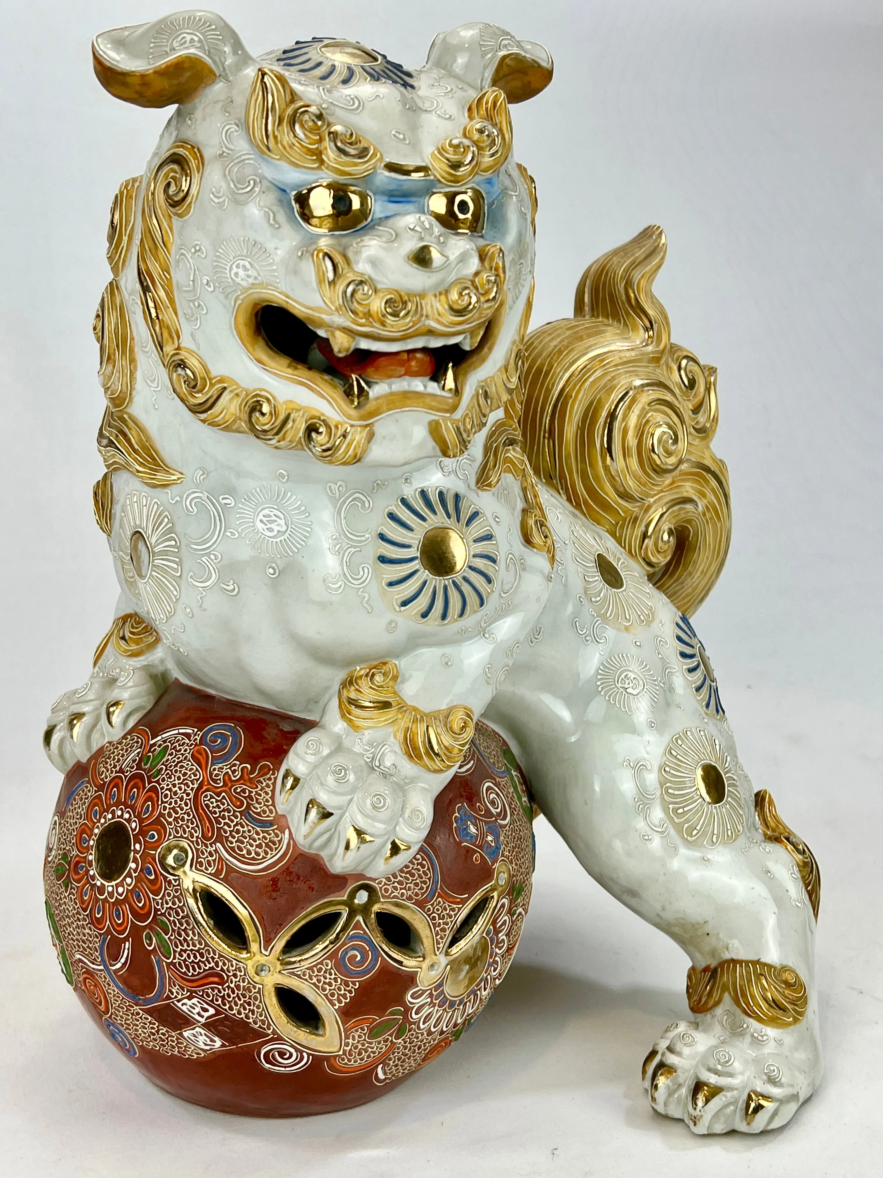 Vintage Japanese Kutani Cermic ShiShi Temple Lion Foo Dog Statue 13”