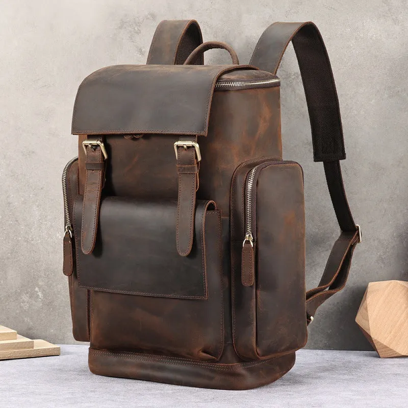 Vintage Men's Leather Backpack - Large Capacity Travel Bag (56-75L)