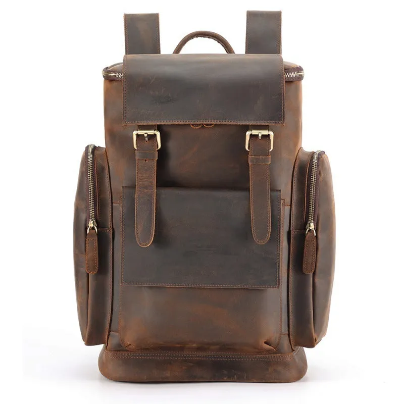 Vintage Men's Leather Backpack - Large Capacity Travel Bag (56-75L)