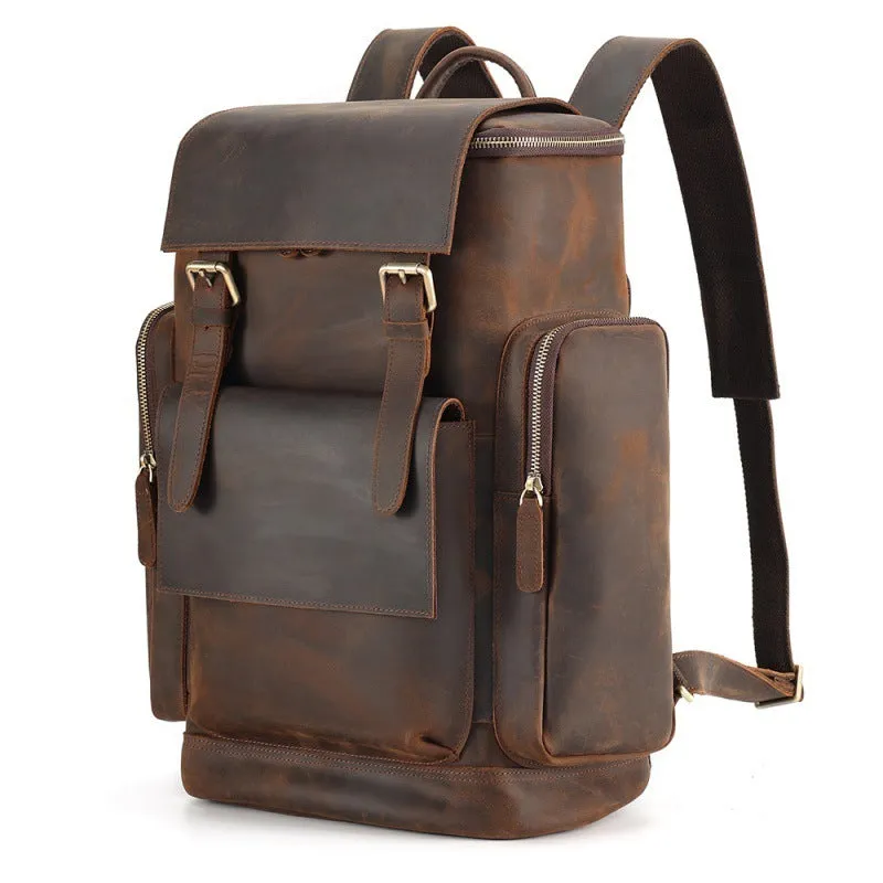 Vintage Men's Leather Backpack - Large Capacity Travel Bag (56-75L)