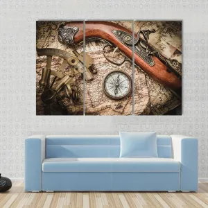 Vintage Still Life With Compass Sextant And Spyglass Canvas Wall Art