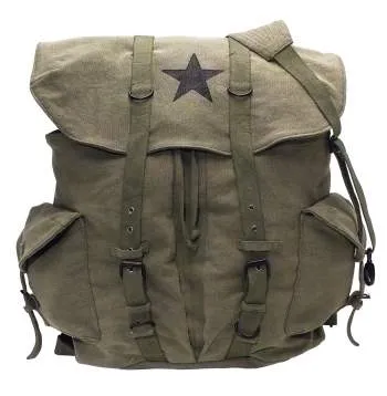 Vintage Style Weekender Canvas Backpack with Star