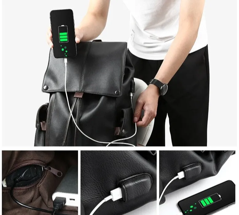 Vintage Travel Laptop Backpack With USB Charging Port