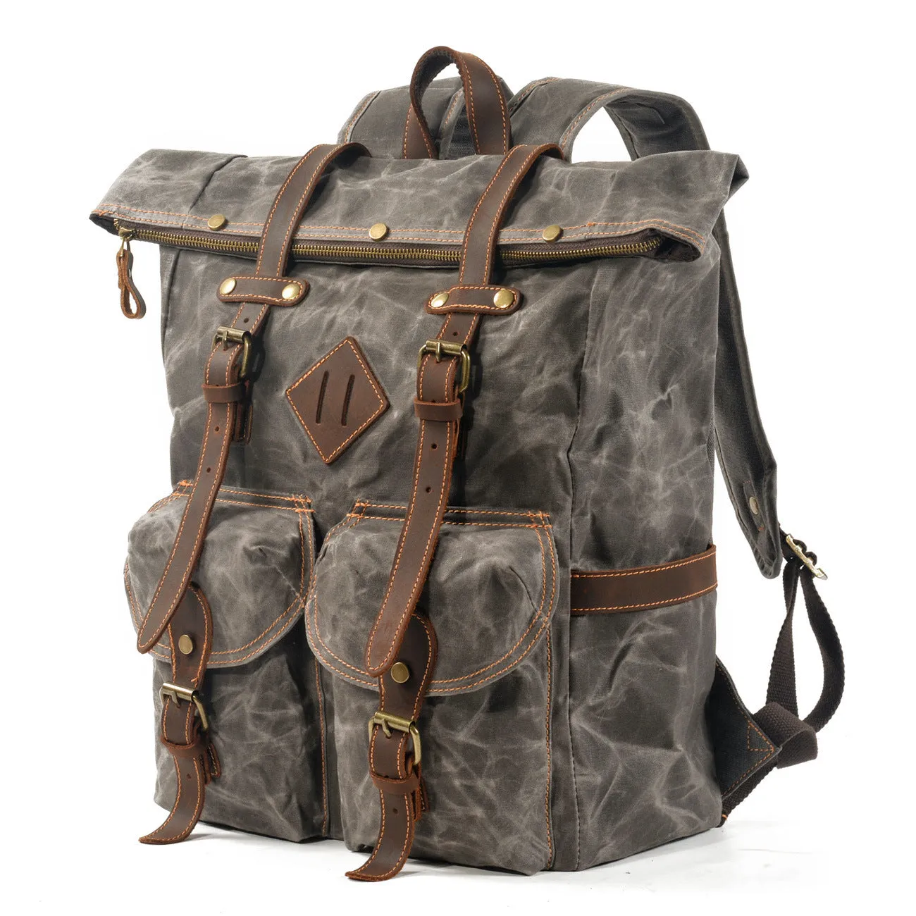 Vintage Waterproof Oil Wax Canvas & Leather Backpack - Durable & Stylish Design