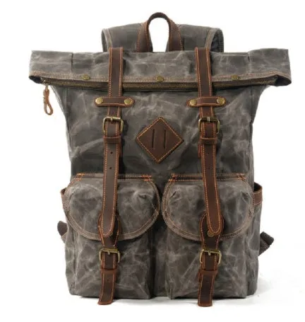 Vintage Waterproof Oil Wax Canvas & Leather Backpack - Durable & Stylish Design