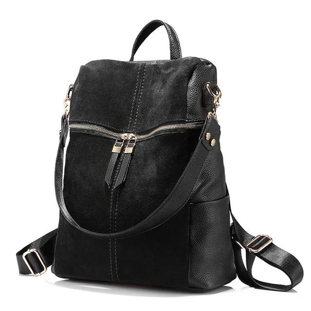 Vintage Women's Leather Backpack - Black,Khaki,Red