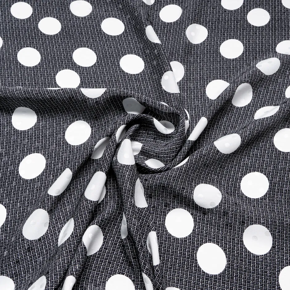 White Spotted Black Pure Silk Jacquard