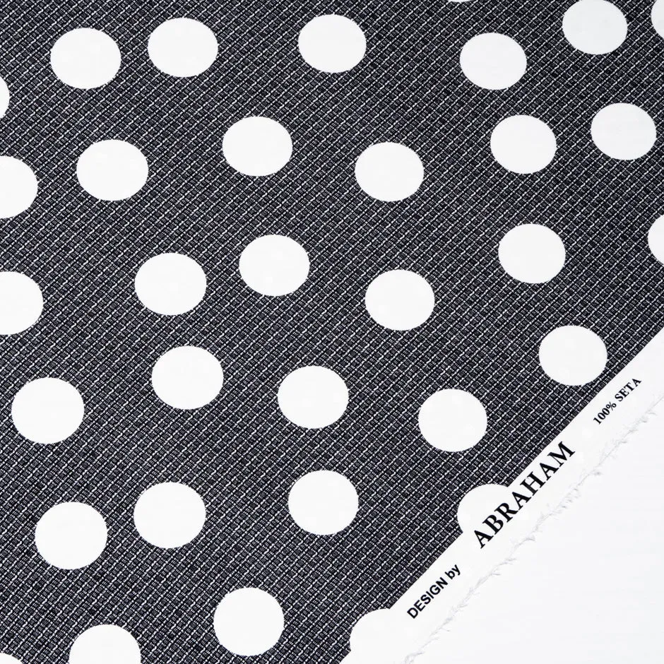 White Spotted Black Pure Silk Jacquard