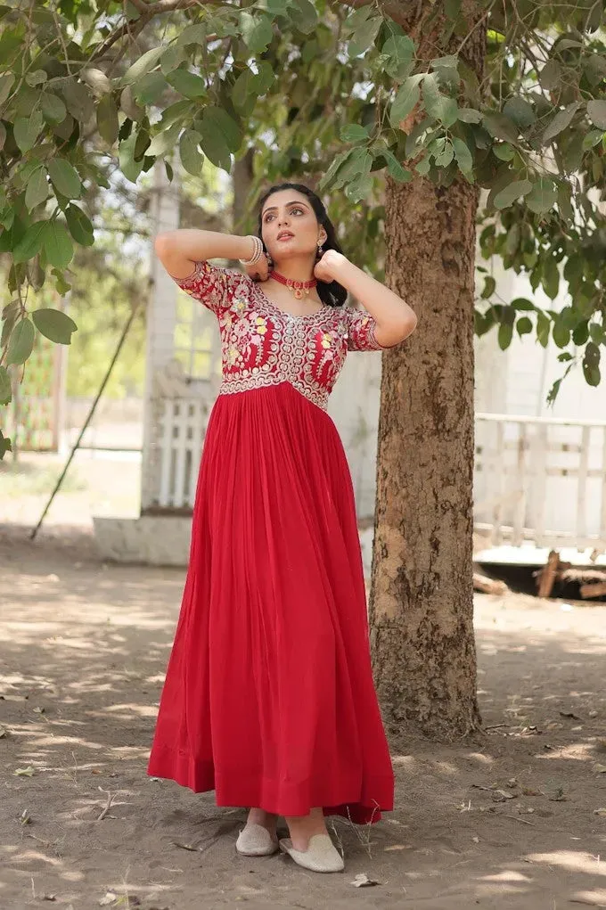 Women Attractive Georgette Semi-Stitched Gown Color Red