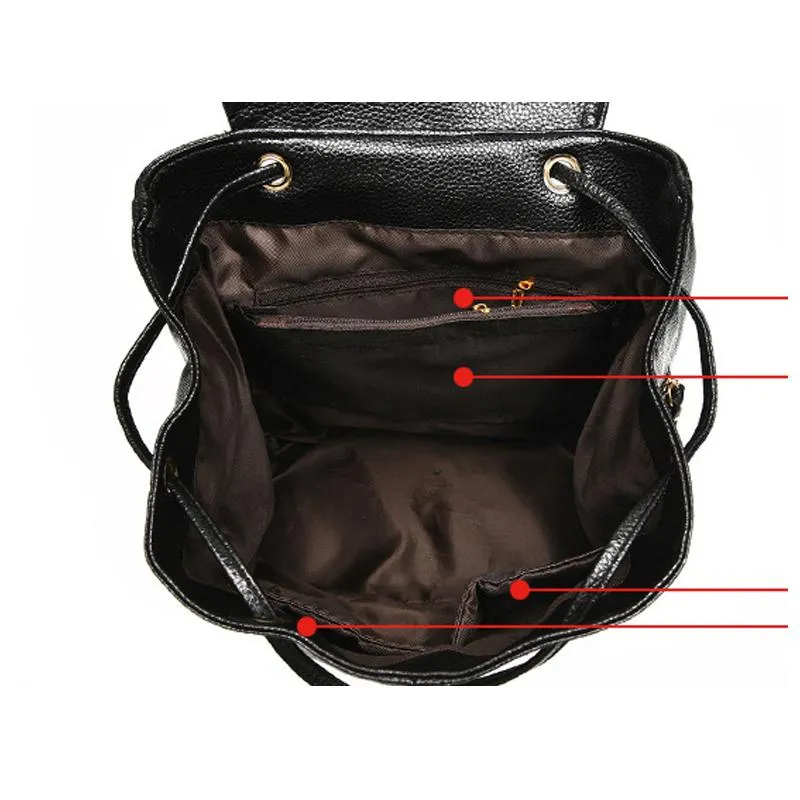 Women Black Travel Backpack Rucksack Faux-Leather Bag