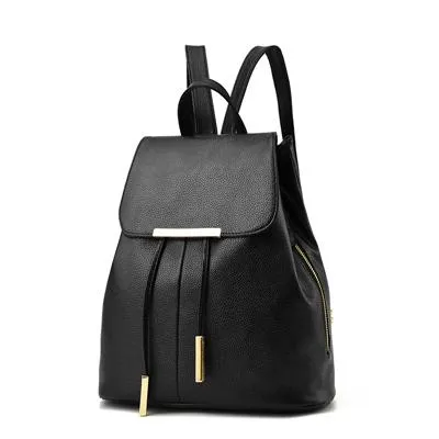 Women Black Travel Backpack Rucksack Faux-Leather Bag