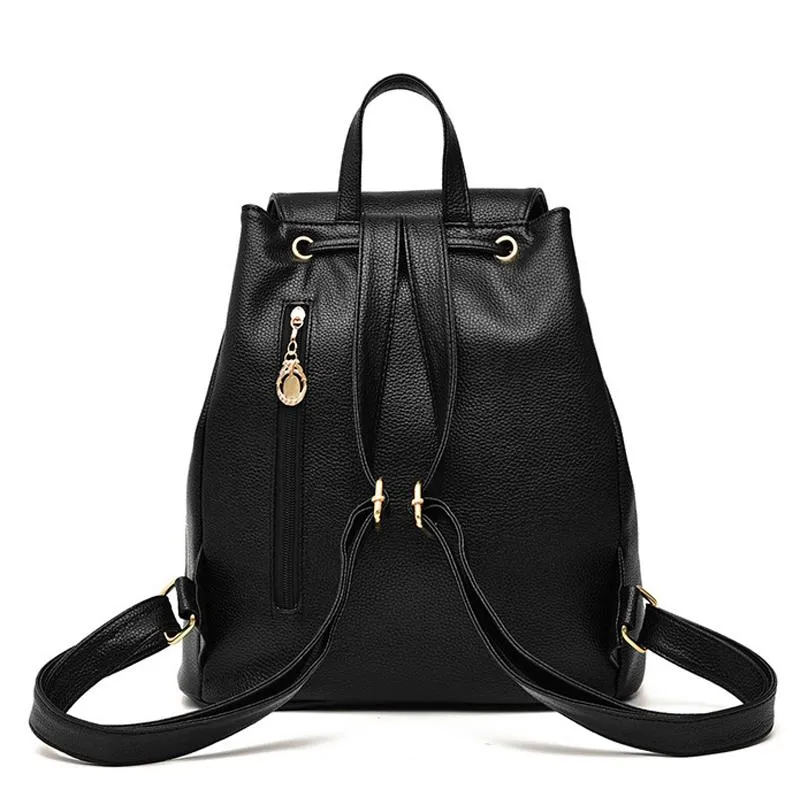 Women Black Travel Backpack Rucksack Faux-Leather Bag