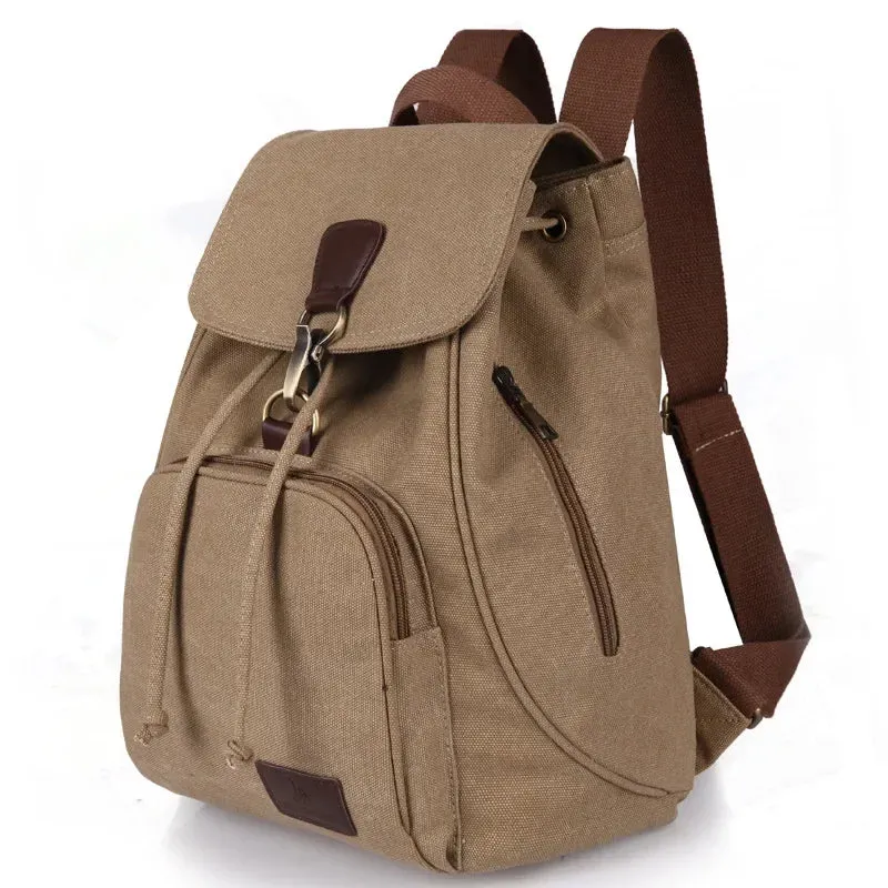 Women Canvas Backpack Female Vintage Pure Cotton Travel Bag Fashion Drawstring Laptop School Bags Shoulder Bag for Teenage Girls