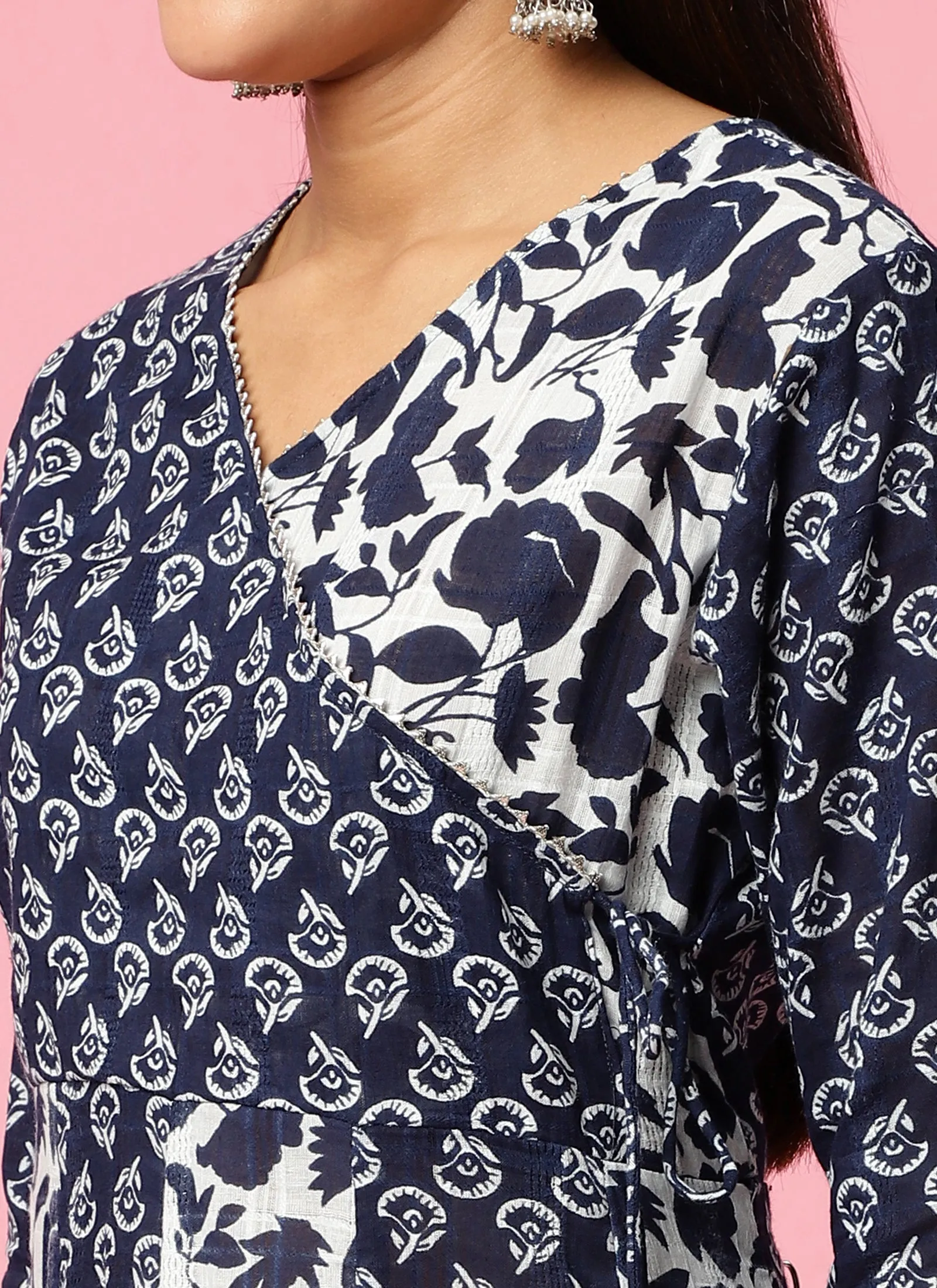 Women Navy Blue Floral Printed Kurta Comfort Pant Dupatta