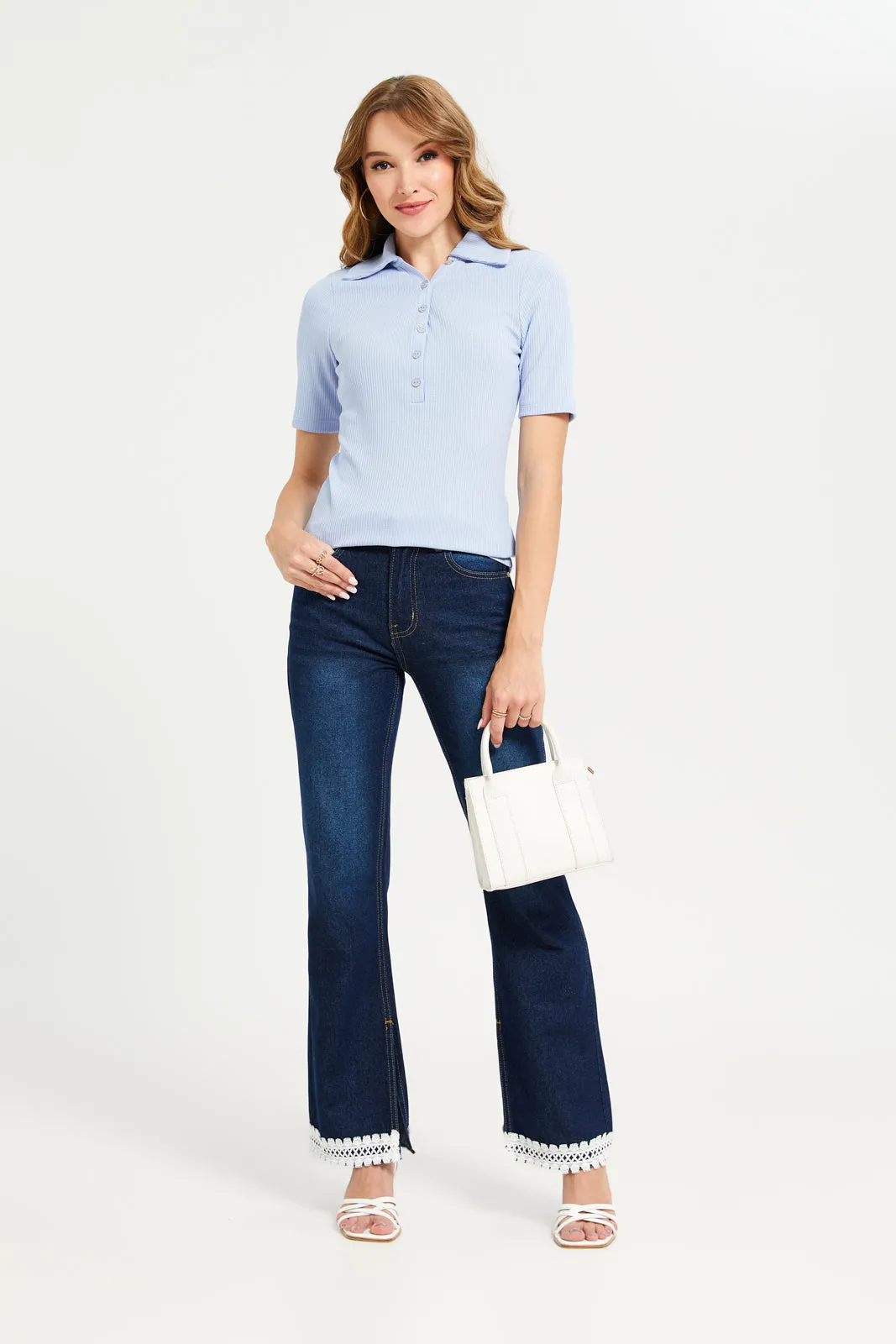 Women Navy Denim With Embroidered Detailing Jeans