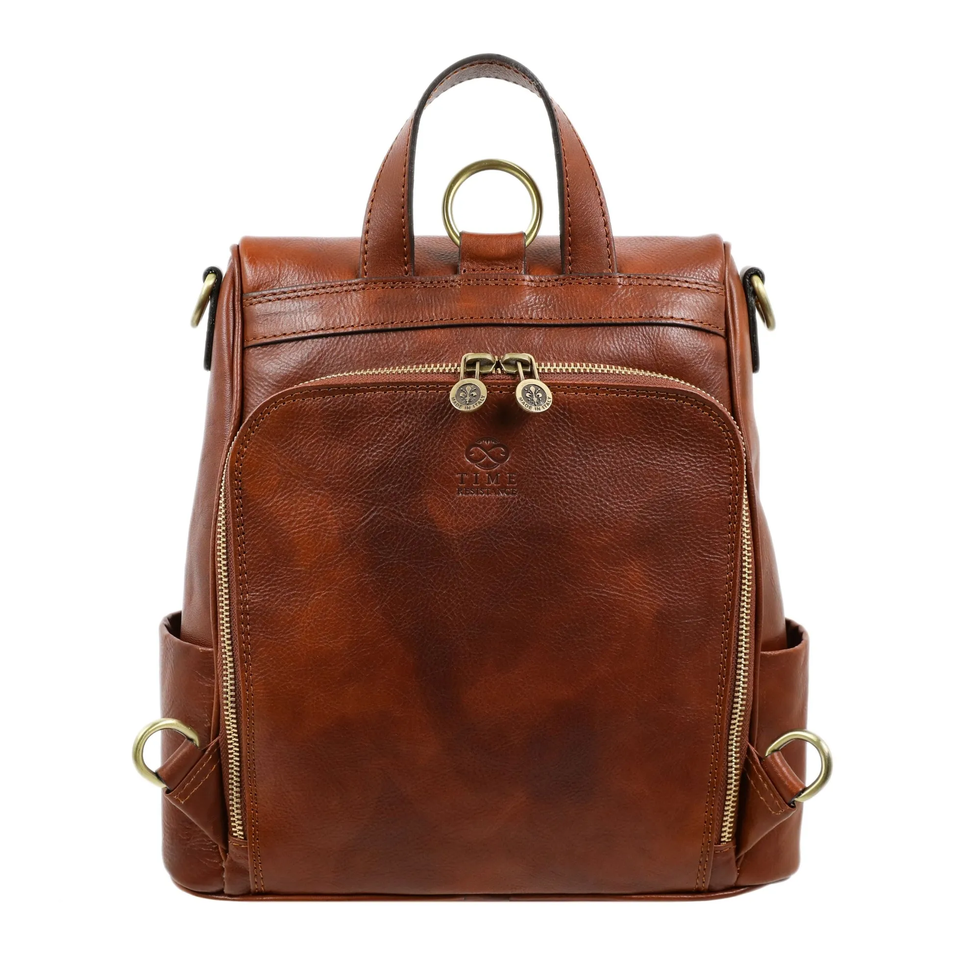 Womens Cognac Brown Leather Convertible Backpack Shoulder Bag - The Waves