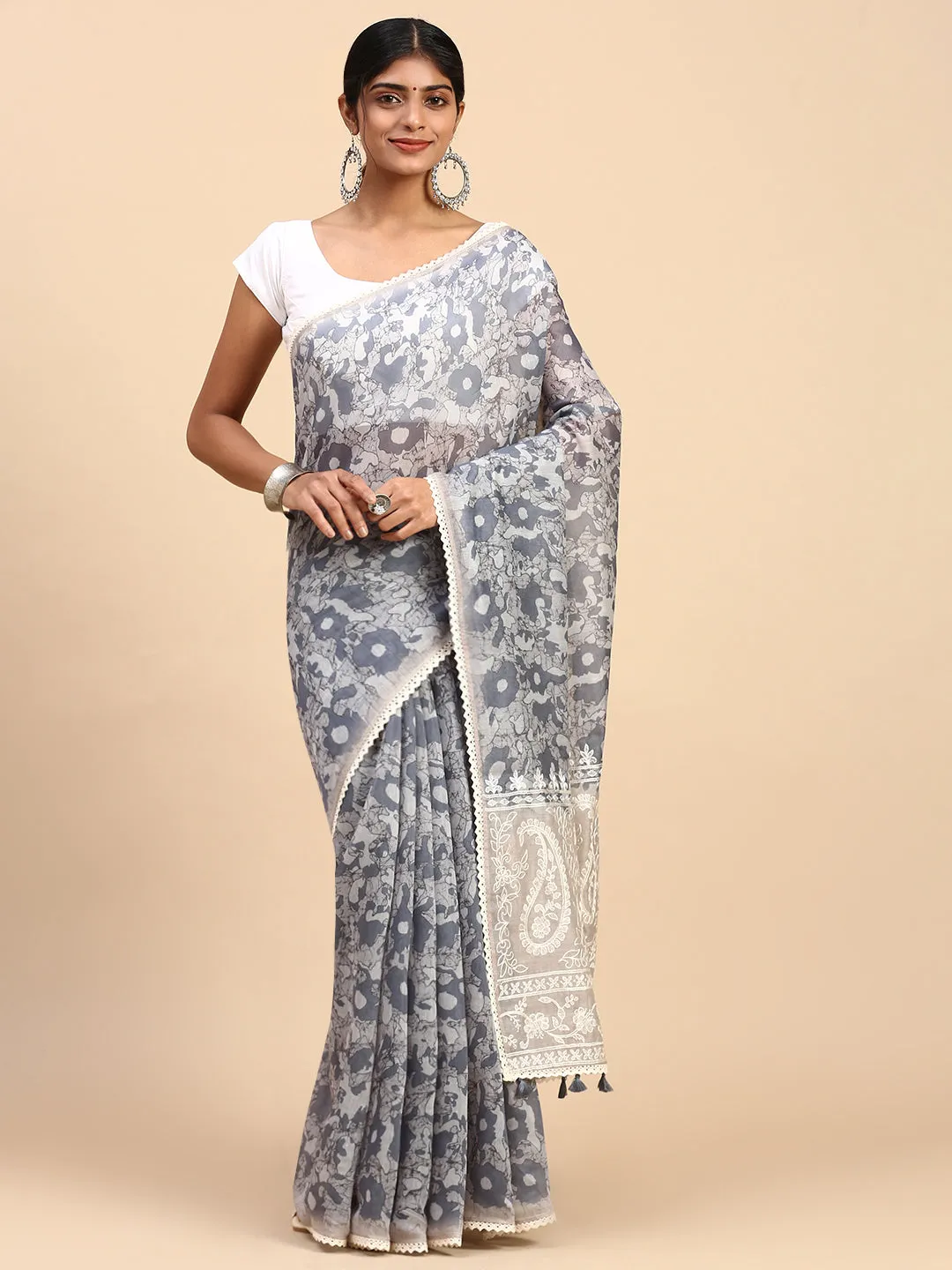 Womens Pure Cotton Saree Blue PCS114