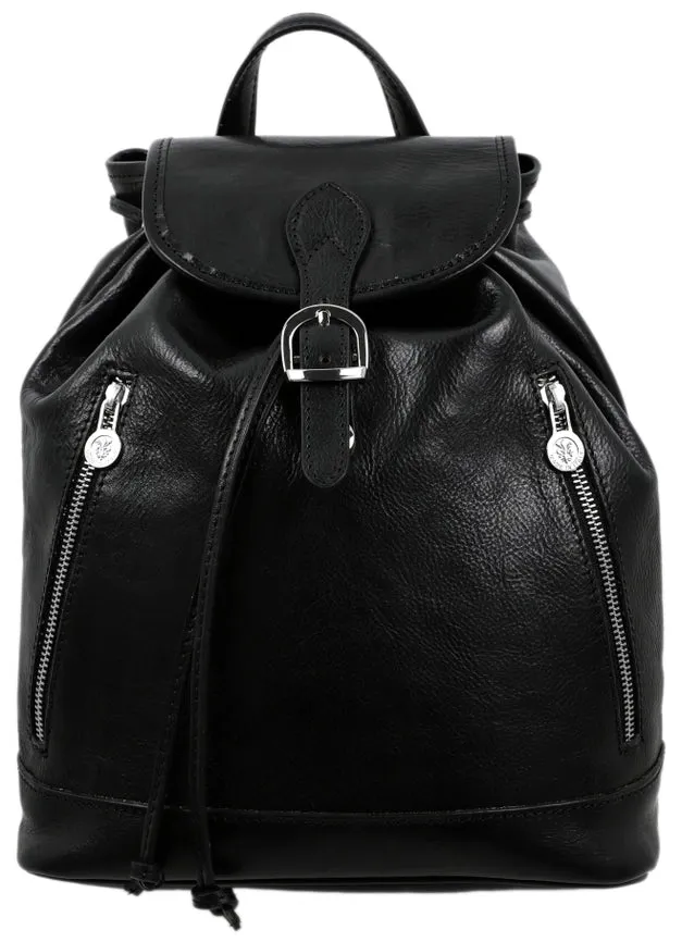 Womens Tan Leather Backpack - White Noise Black