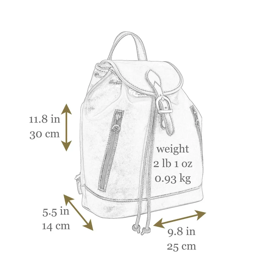 Womens Tan Leather Backpack - White Noise Black