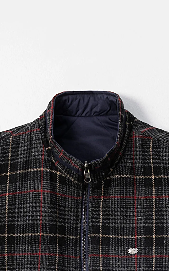 WOOL QUILTED SLEEVELESS REVERSIBLE JACKET  BLACK CHECK