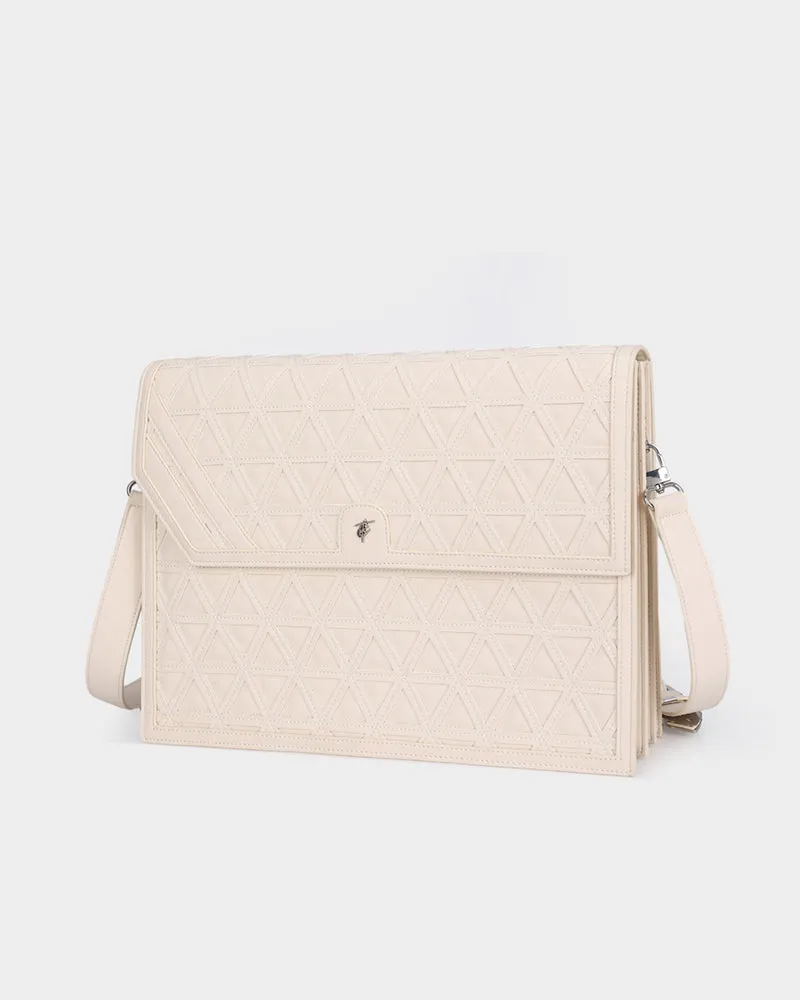 Woven Laptop Bag in Cream White