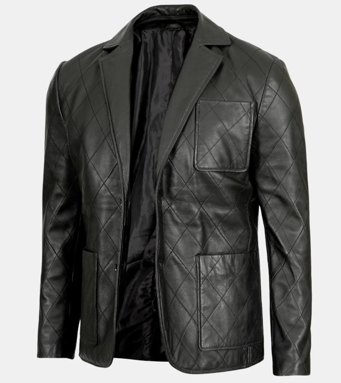 Wylie Men's Black Quilted Leather Blazer