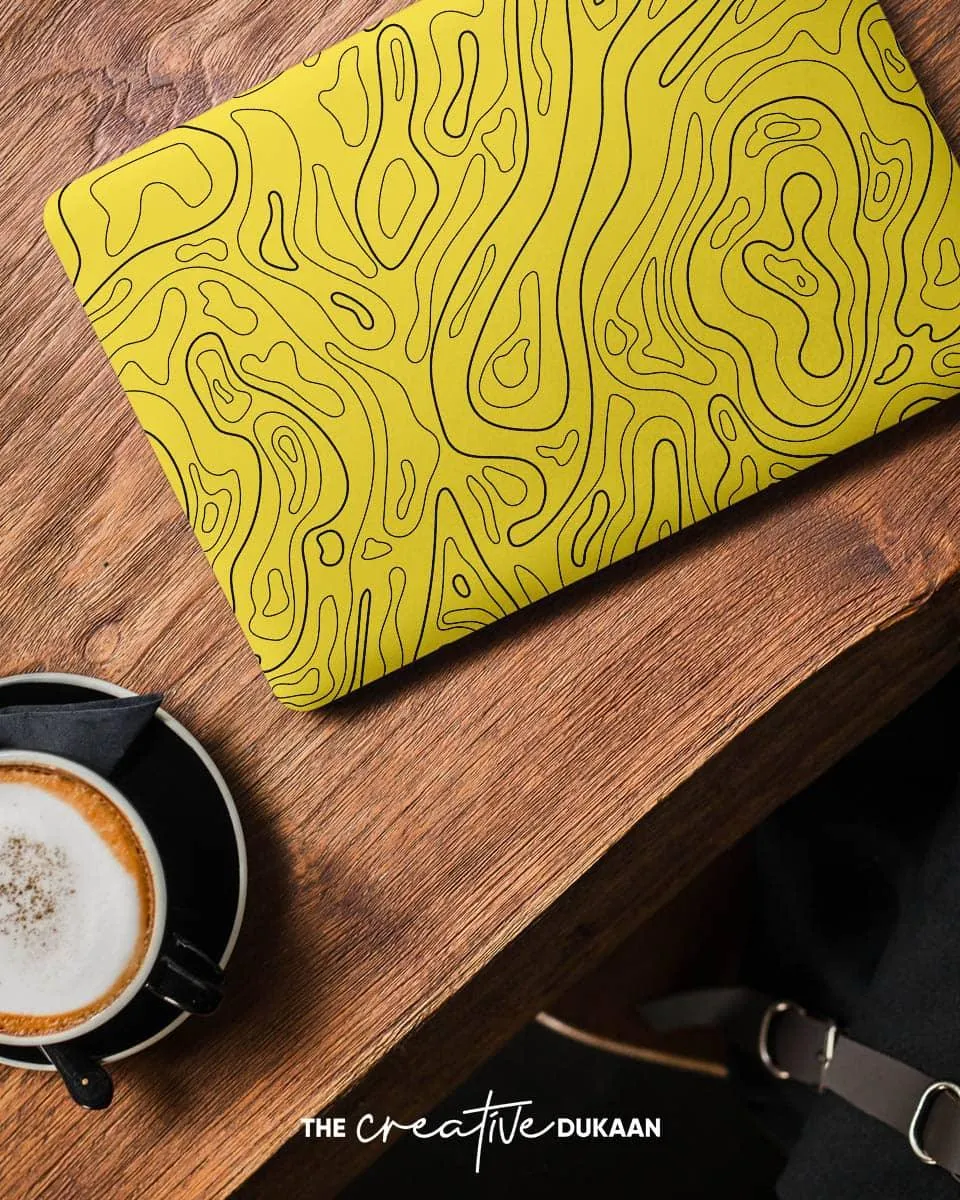 Yellow Laptop Skin With Topographical Elegant Design