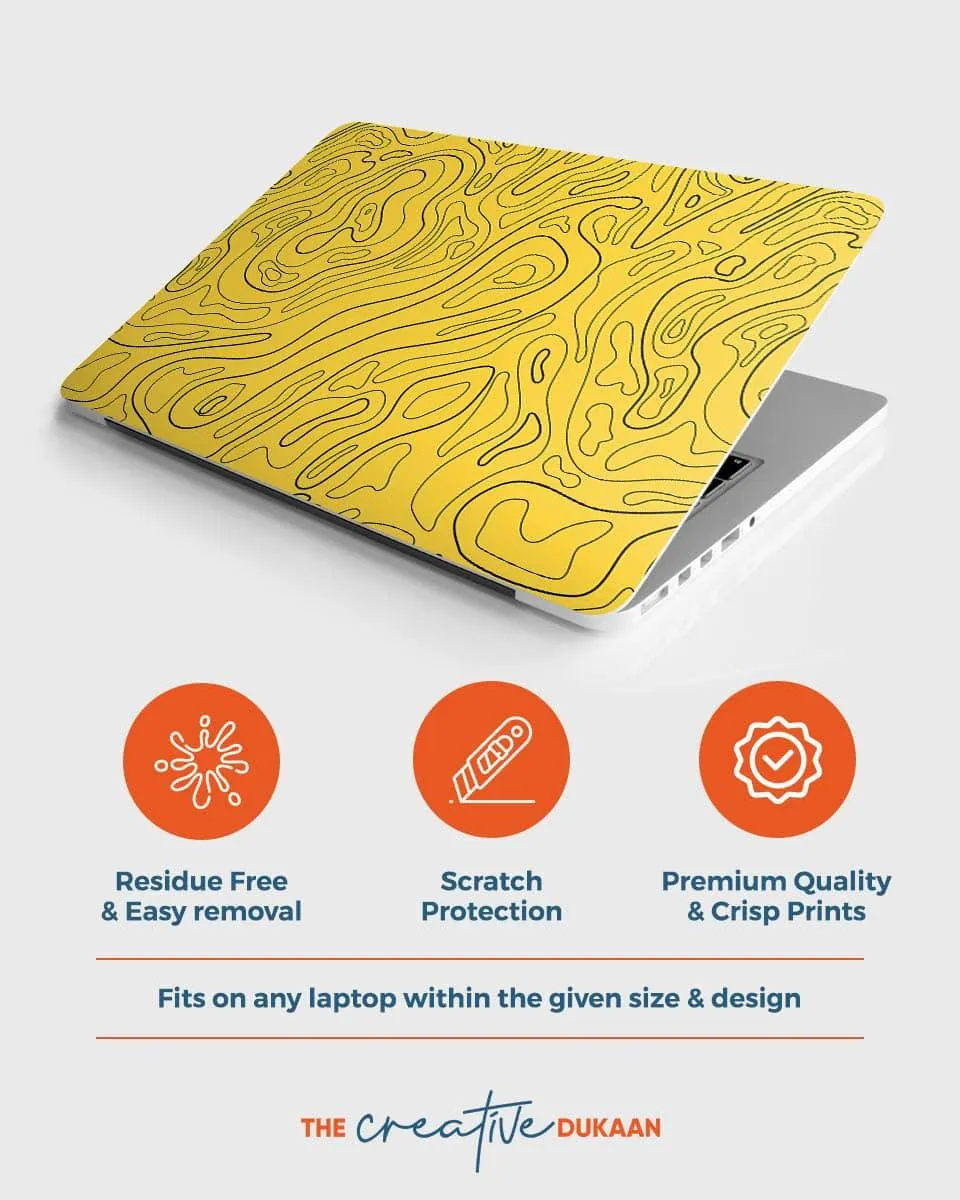 Yellow Laptop Skin With Topographical Elegant Design