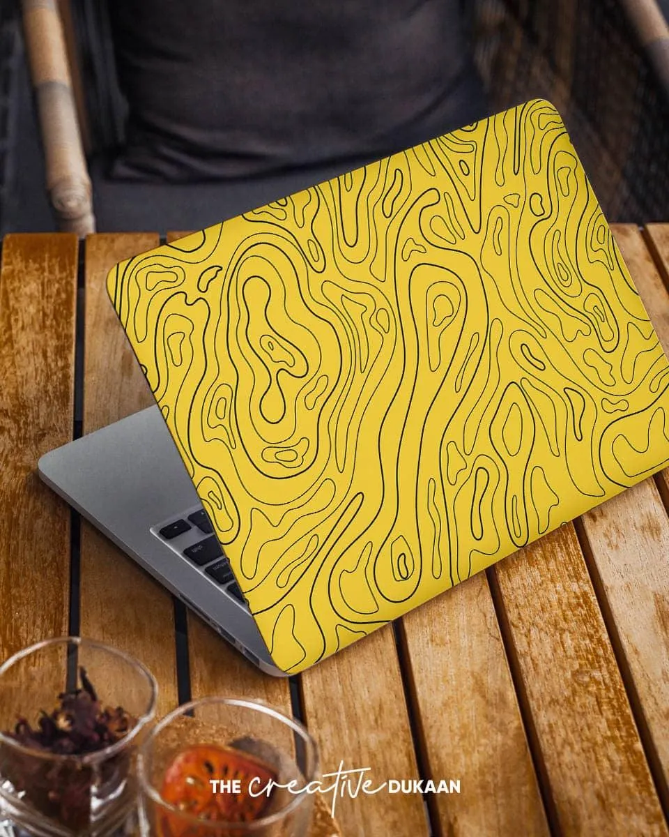 Yellow Laptop Skin With Topographical Elegant Design